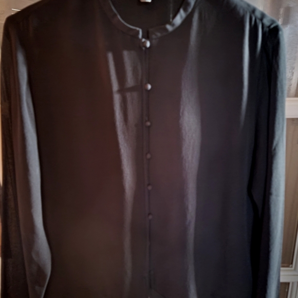 Eileen Fisher Tops - Eileen Fisher Sz Medium Black Silk Long Sleeve Blouse.